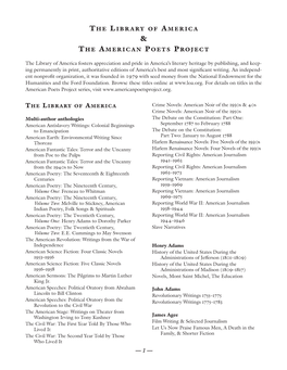 — 1— the Library of America the American Poets Project