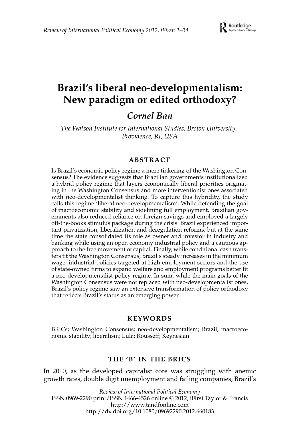 Brazil's Liberal Neo-Developmentalism