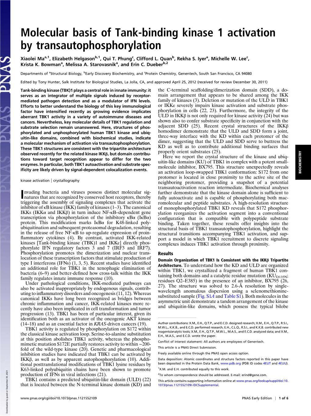 Molecular Basis of Tank-Binding Kinase 1 Activation by Transautophosphorylation