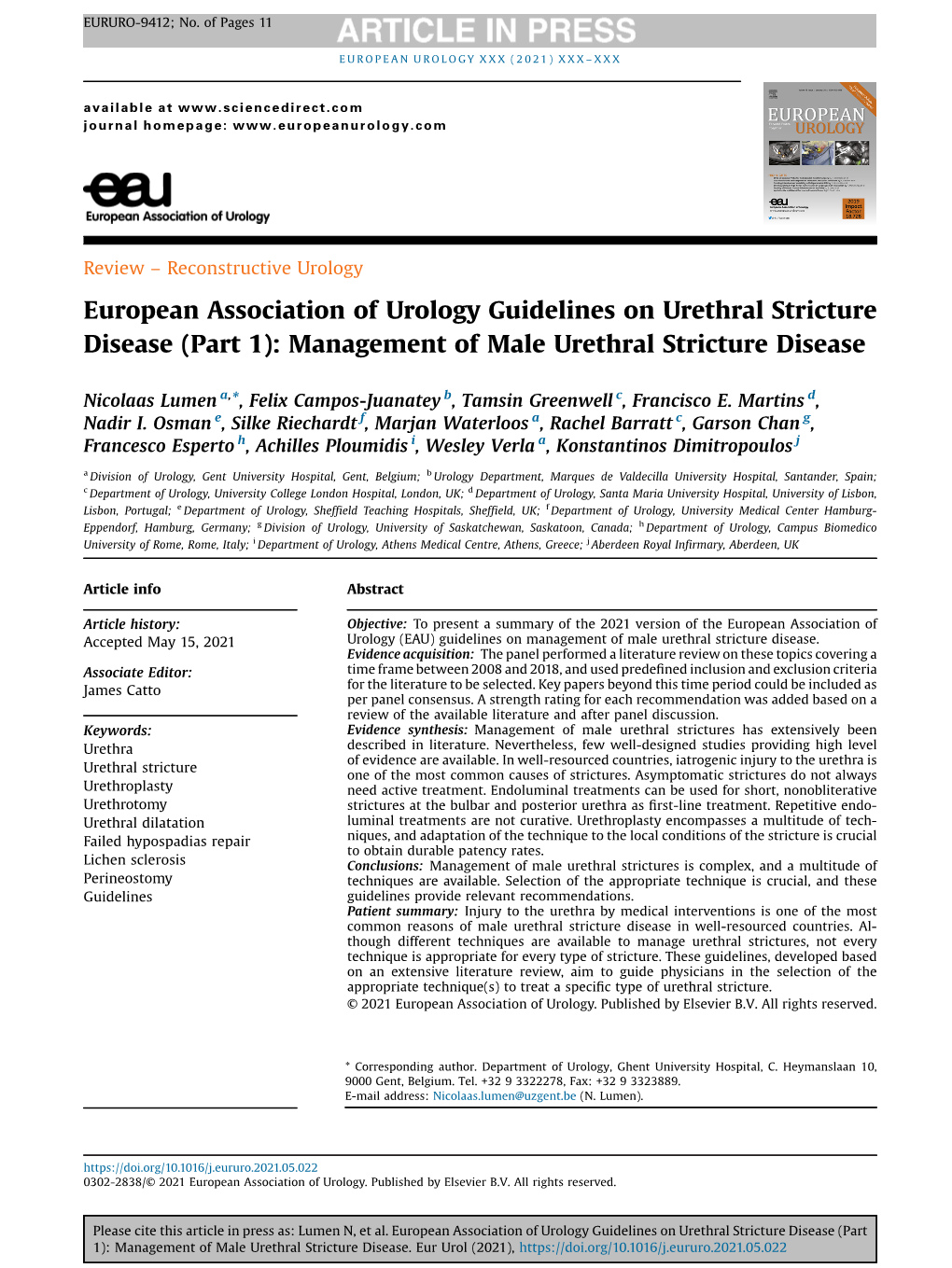(Part 1): Management of Male Urethral Stricture Disease