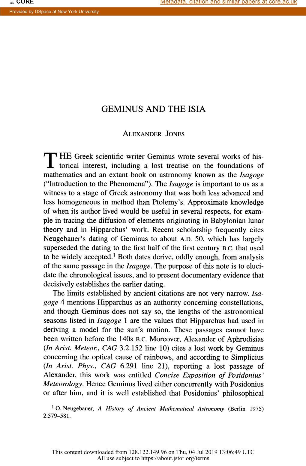 Geminus and the Isia