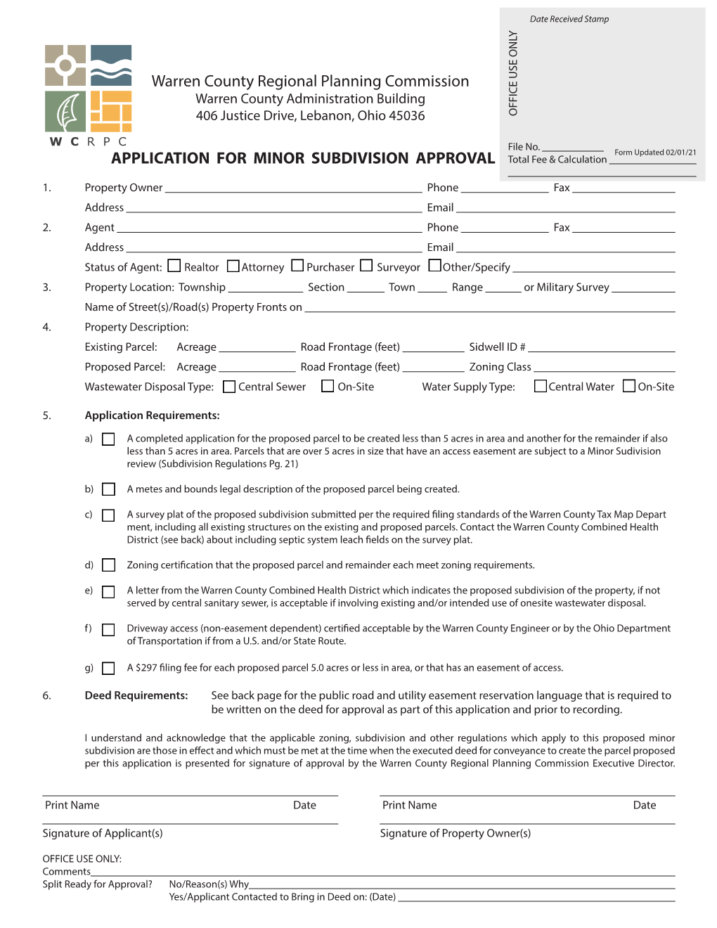 MINOR SUBDIVISION APPROVAL Total Fee & Calculation