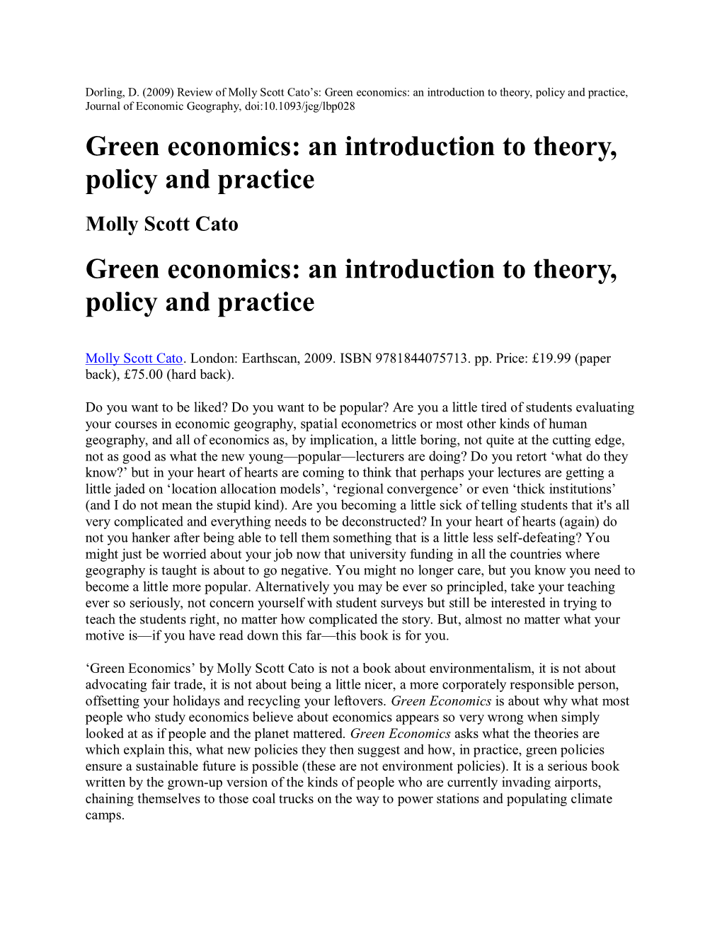 An Introduction to Theory, Policy and Practice Green Economics