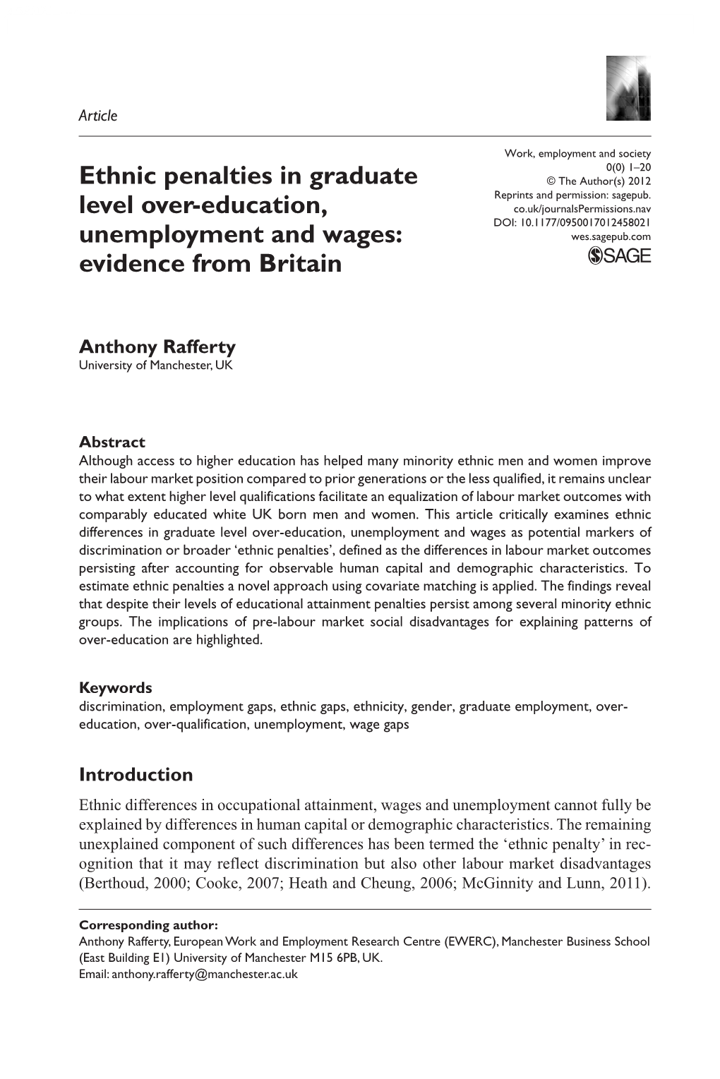 Ethnic Penalties in Graduate Level Over-Education