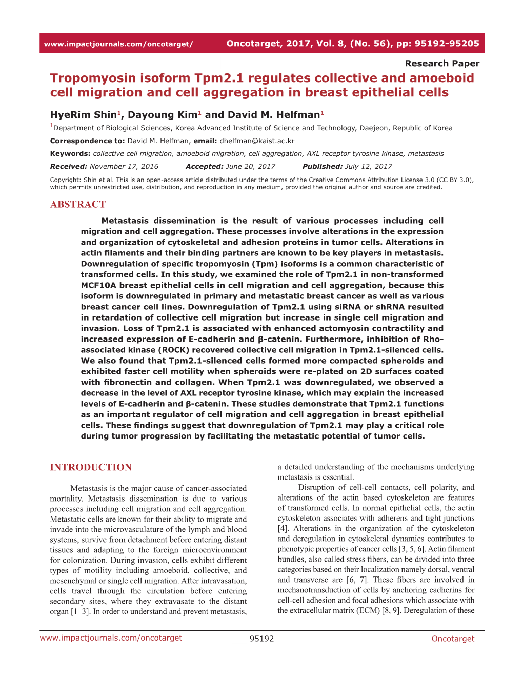 Tropomyosin Isoform Tpm2.1 Regulates Collective and Amoeboid Cell Migration and Cell Aggregation in Breast Epithelial Cells