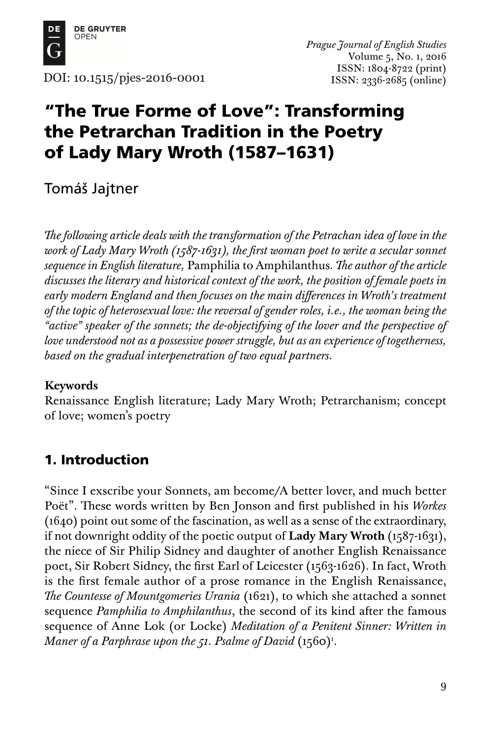 Transforming the Petrarchan Tradition in the Poetry of Lady Mary Wroth (1587–1631)