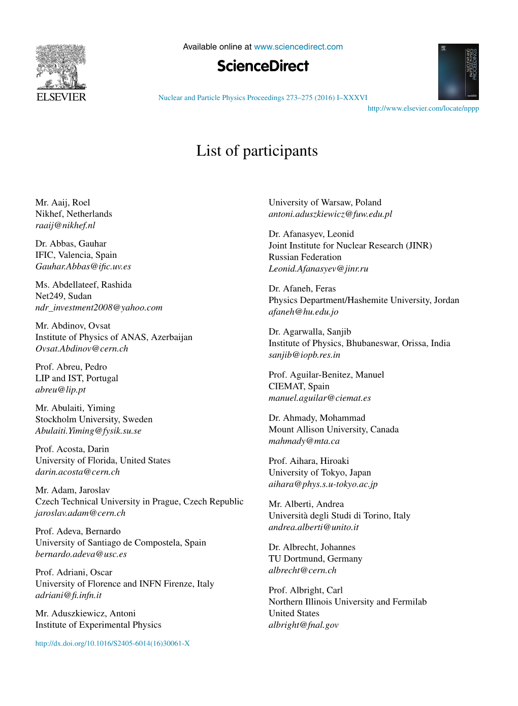 List of Participants