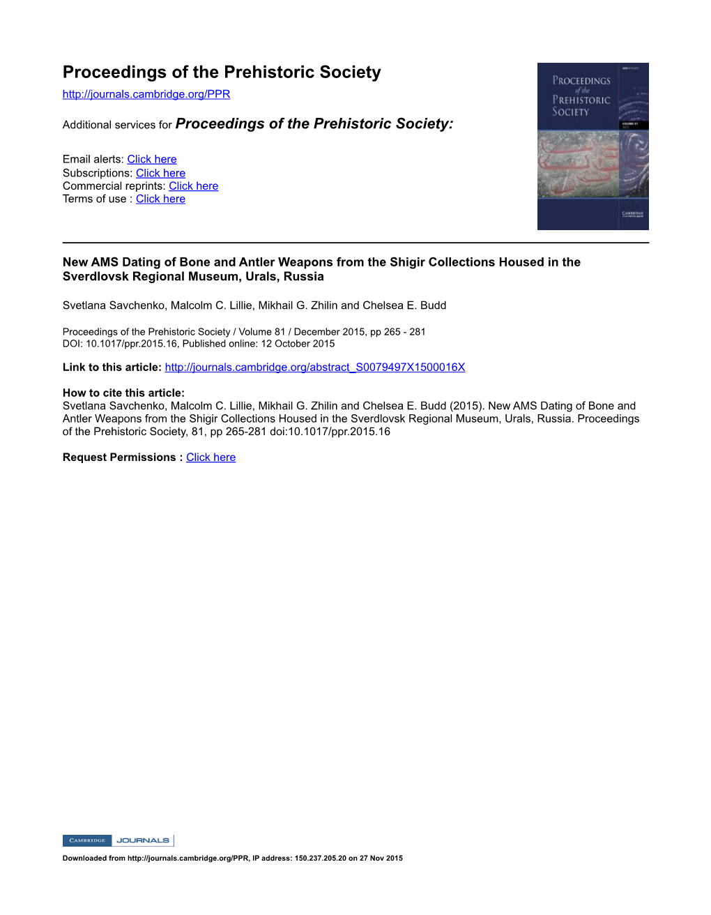 Proceedings of the Prehistoric Society