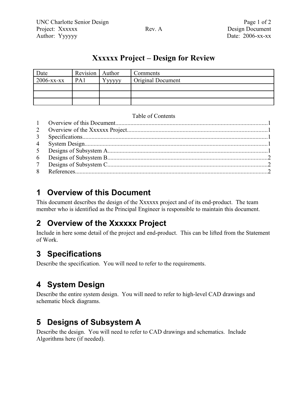 Xxxxxx Project Design Documentation