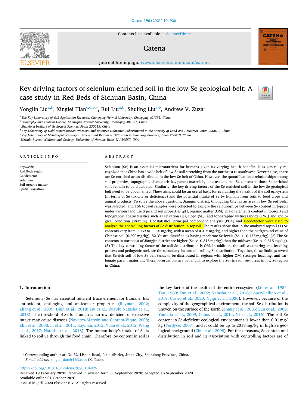 Key Driving Factors of Selenium-Enriched Soil in the Low