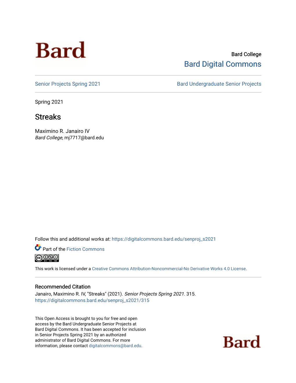 Bard Digital Commons Streaks