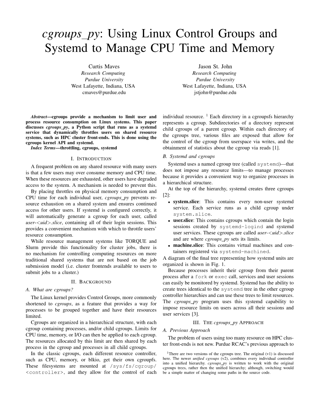 Cgroups Py: Using Linux Control Groups and Systemd to Manage CPU Time and Memory