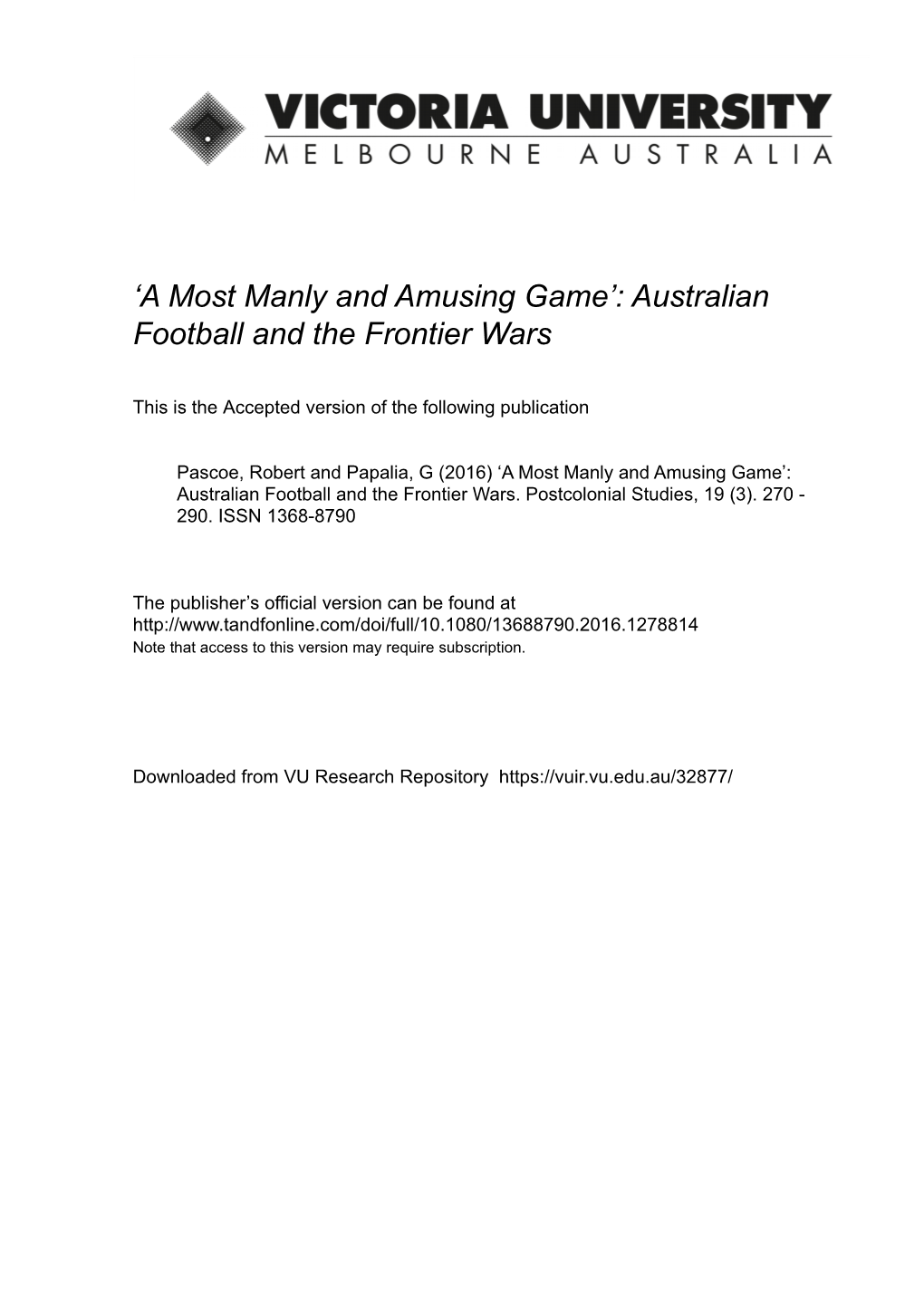 Australian Football and the Frontier Wars