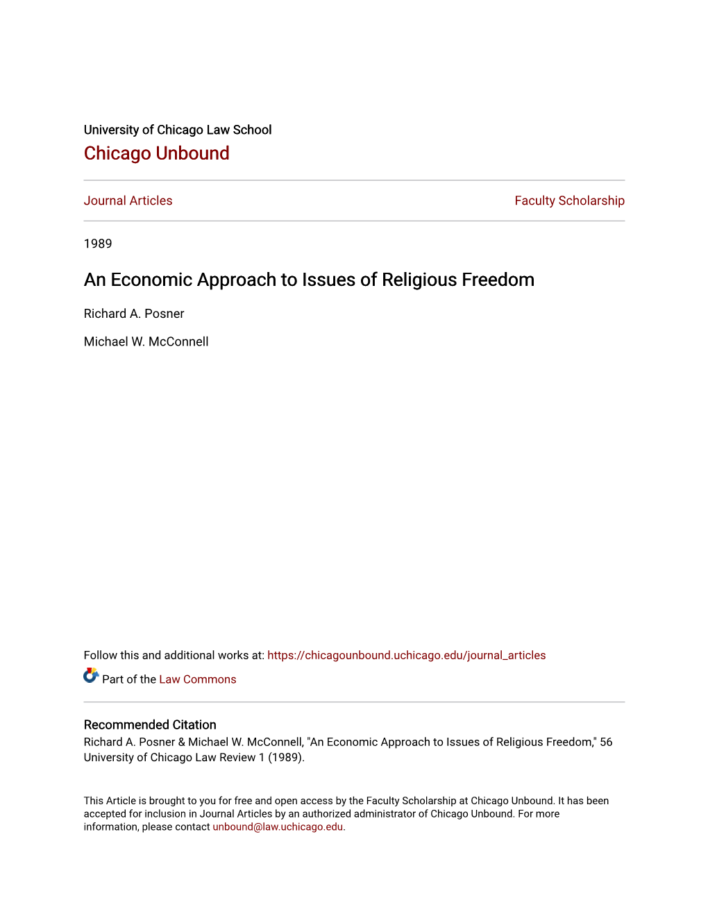 An Economic Approach to Issues of Religious Freedom