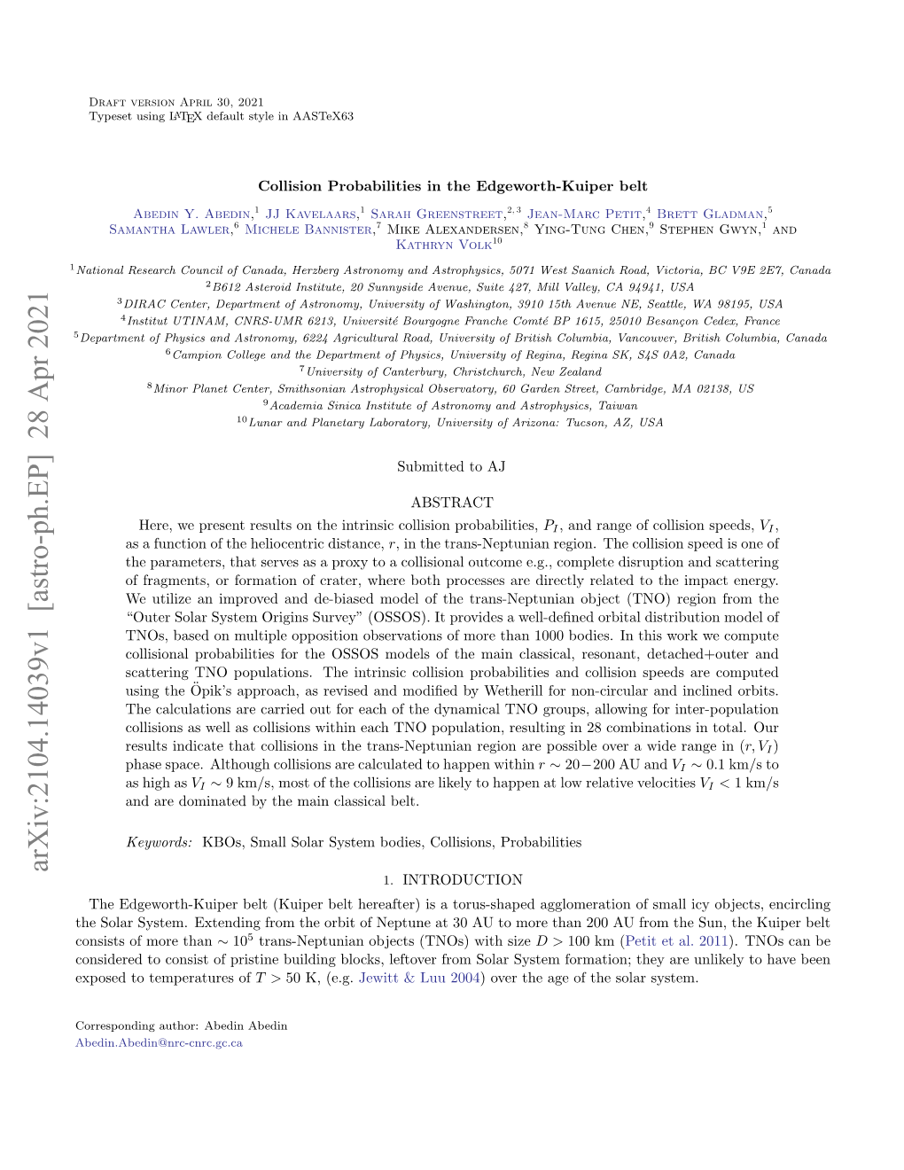 Collision Probabilities in the Edgeworth-Kuiper Belt