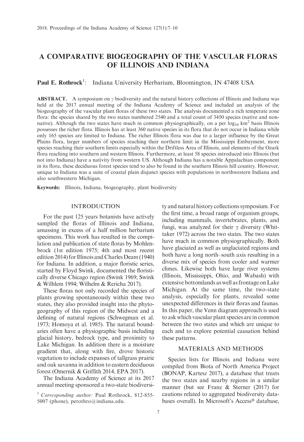 A Comparative Biogeography of the Vascular Floras of Illinois and Indiana