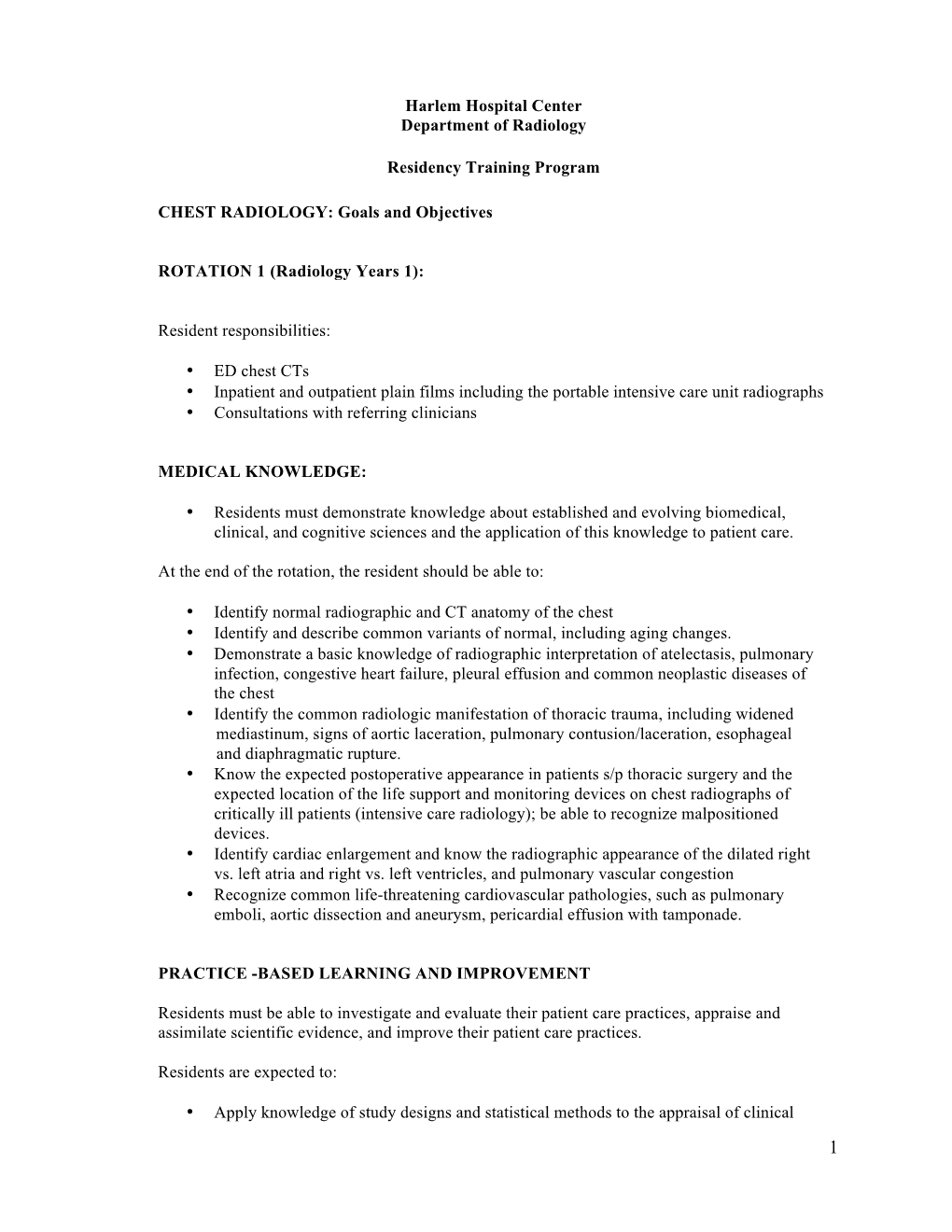 CHEST RADIOLOGY: Goals and Objectives