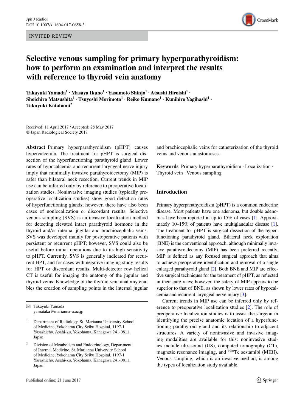 Selective Venous Sampling for Primary Hyperparathyroidism: How to Perform an Examination and Interpret the Results with Reference to Thyroid Vein Anatomy