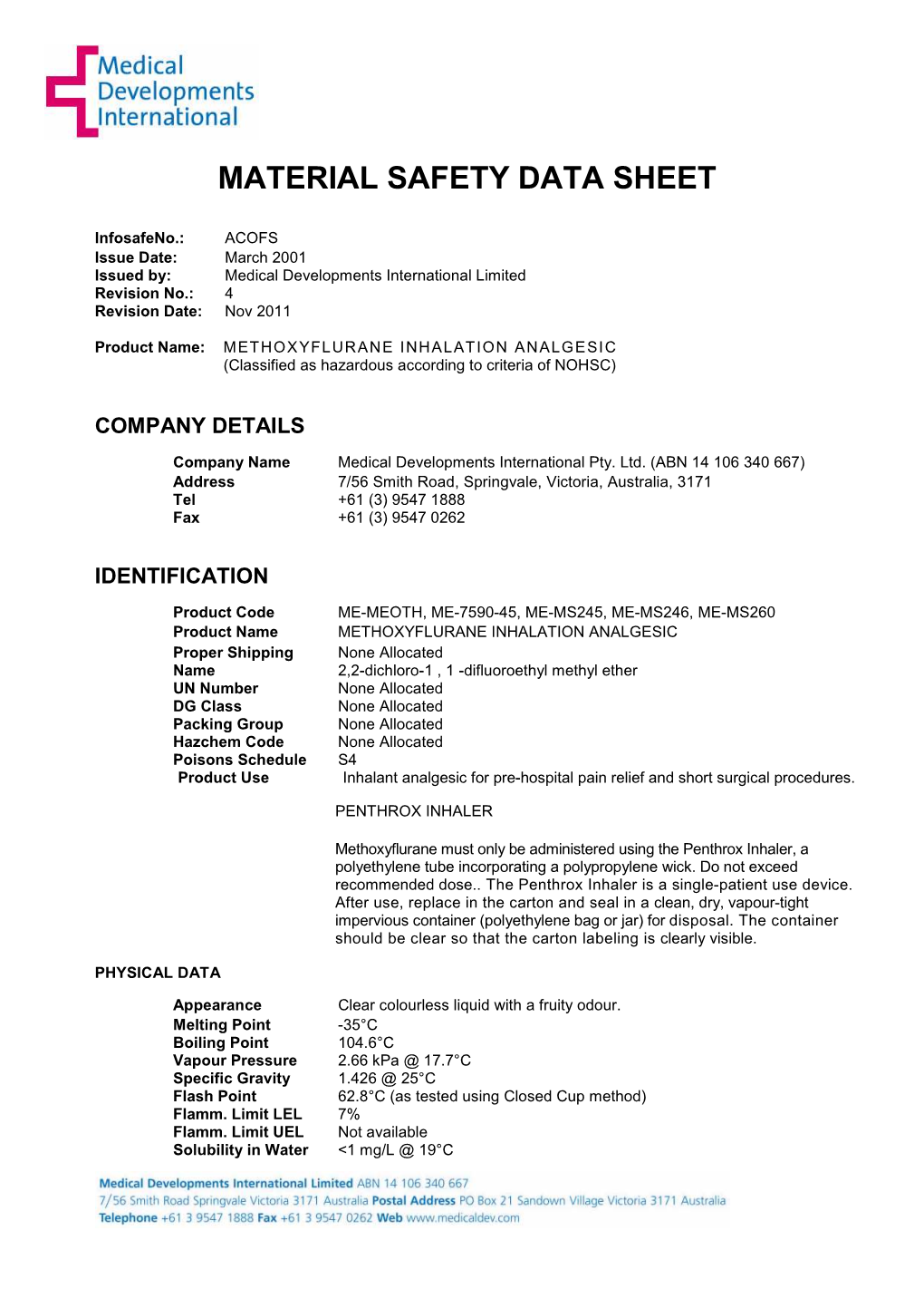 Material Safety Data Sheet