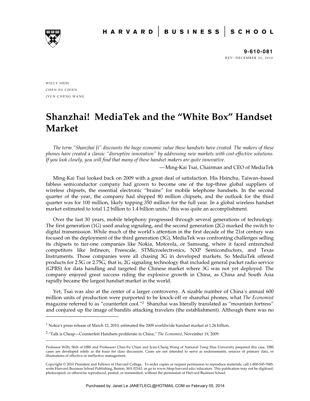 Shanzhai! Mediatek and the “White Box” Handset Market