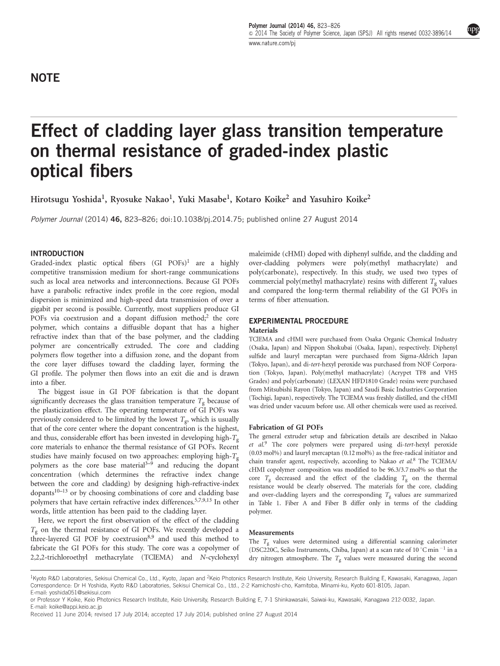 Effect of Cladding Layer Glass Transition Temperature on Thermal Resistance of Graded-Index Plastic Optical ﬁbers