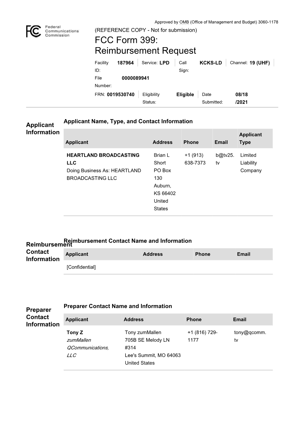 TV Broadcaster Relocation Fund Reimbursement Application