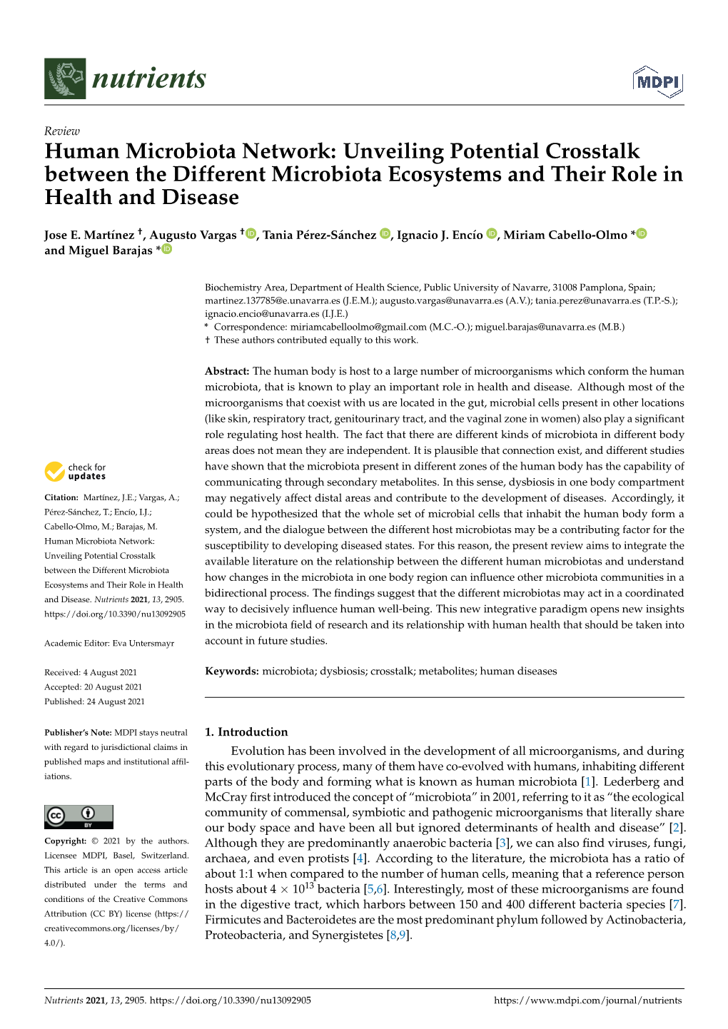 Human Microbiota Network: Unveiling Potential Crosstalk Between the Different Microbiota Ecosystems and Their Role in Health and Disease