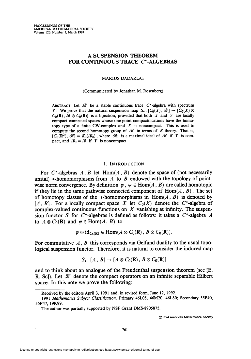 A Suspension Theorem for Continuous Trace C*-Algebras