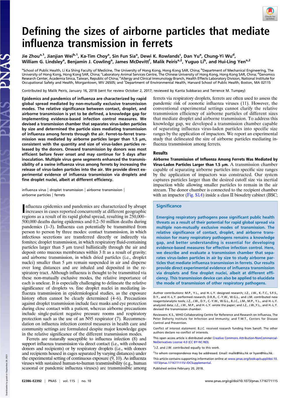 Defining the Sizes of Airborne Particles That Mediate Influenza Transmission in Ferrets