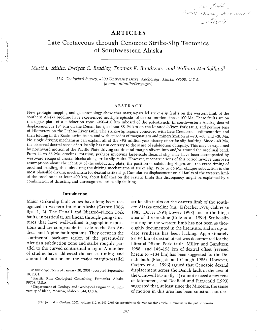 ARTICLES Late Cretaceous Through Cenozoic Strike-Slip Tectonics of Southwestern Alaska