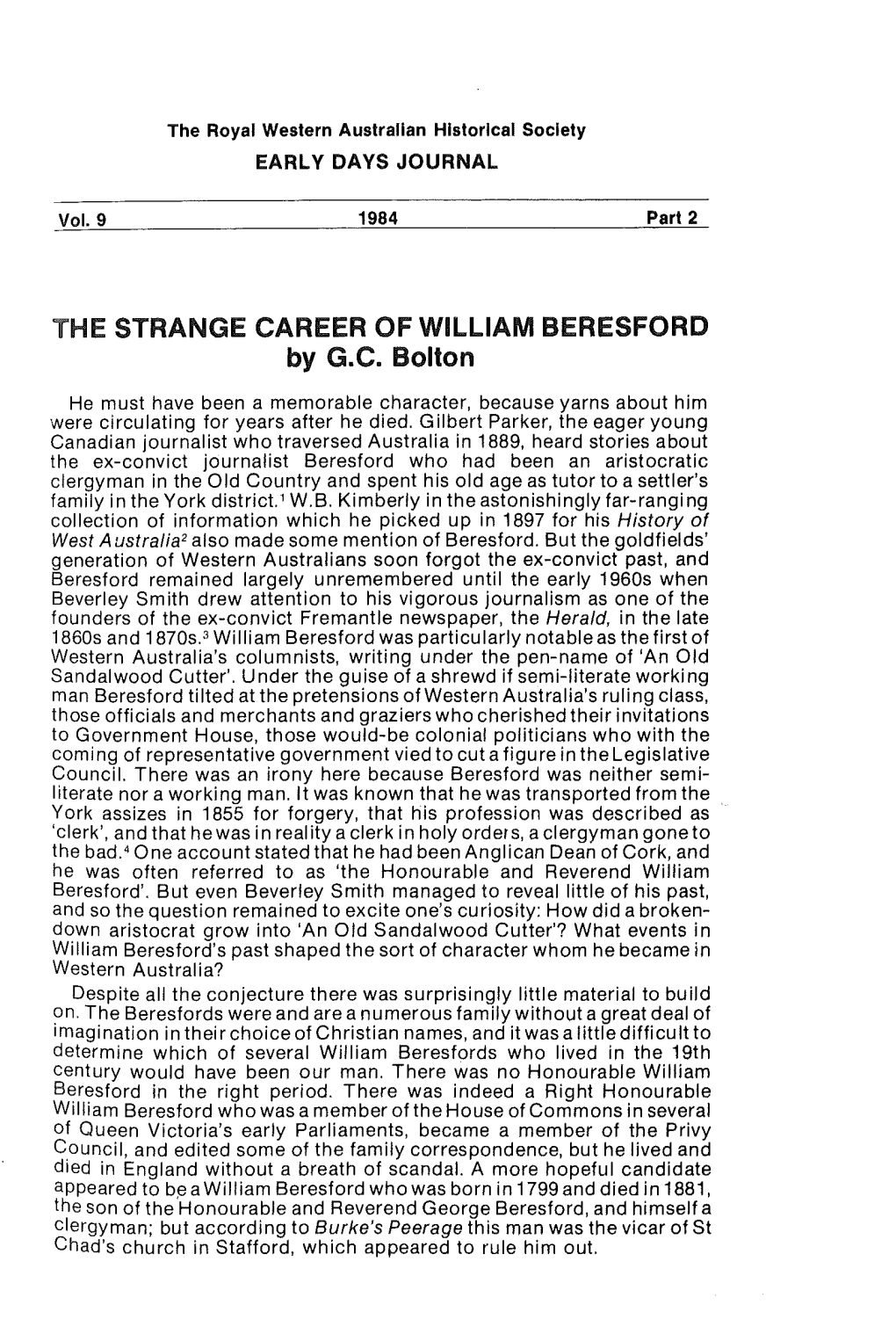 THE STRANGE CAREER of WILLIAM BERESFORD by G.C