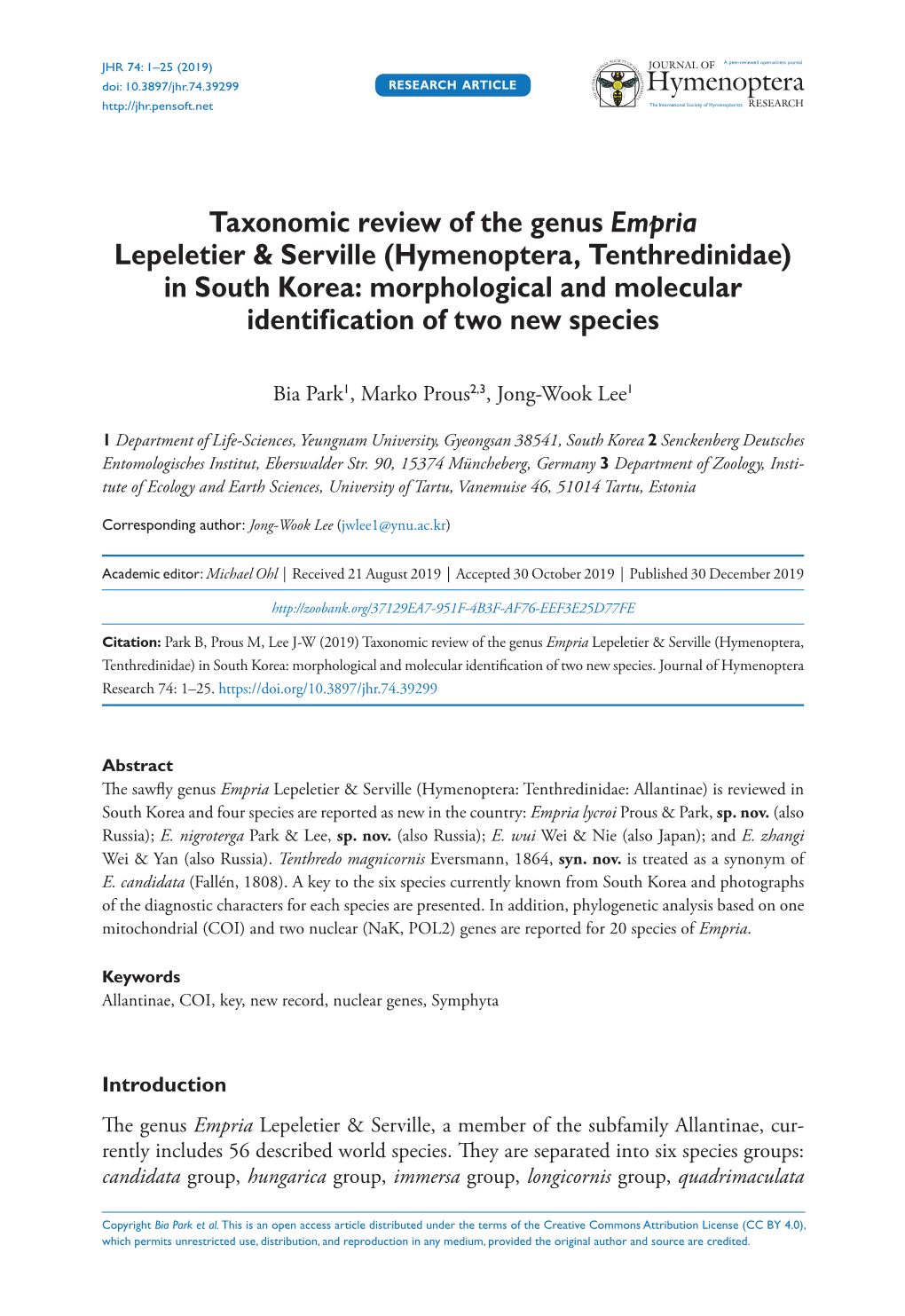 Taxonomic Review of the Genus Empria Lepeletier & Serville