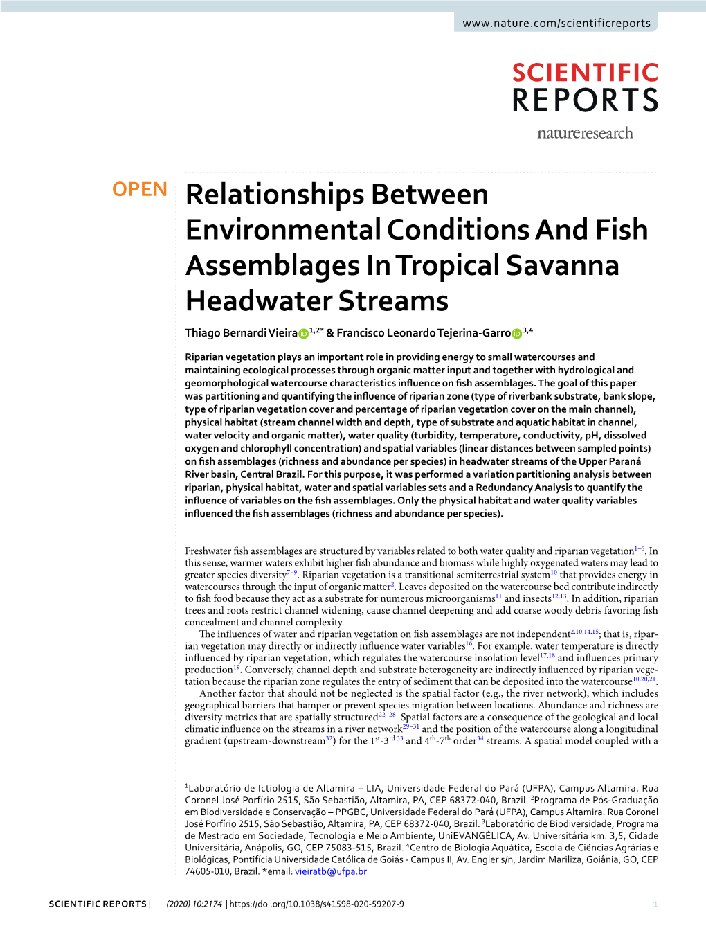 Relationships Between Environmental Conditions and Fish Assemblages in Tropical Savanna Headwater Streams
