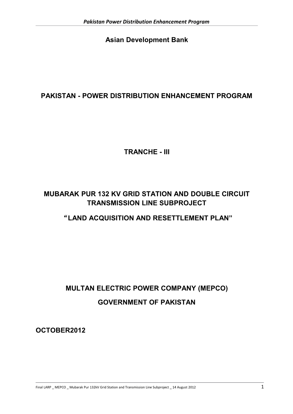 Pakistan Power Distribution Enhancement Program