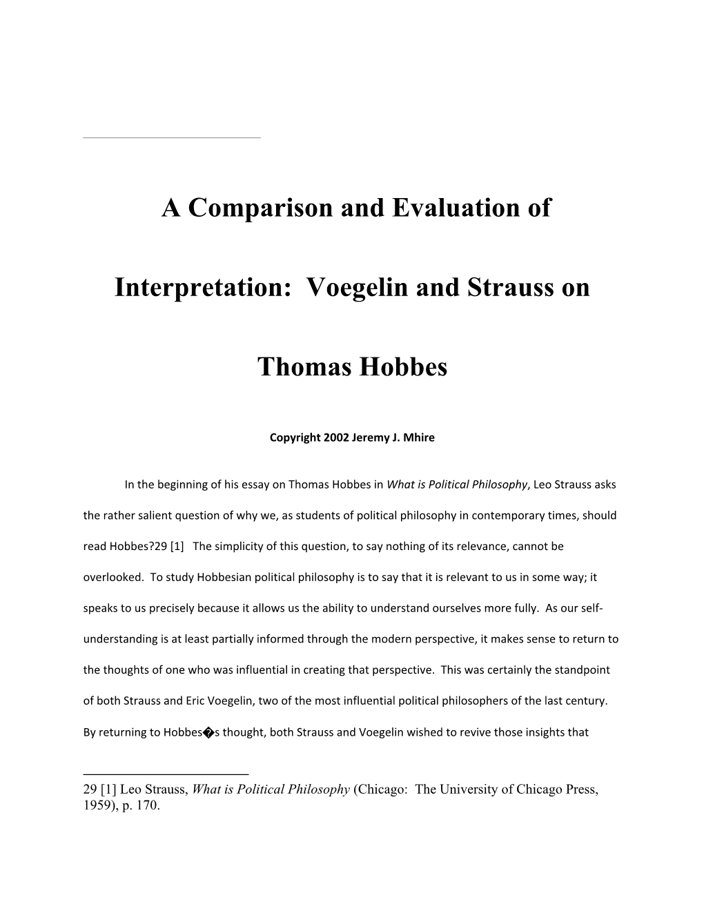 Voegelin and Strauss on Thomas Hobbes