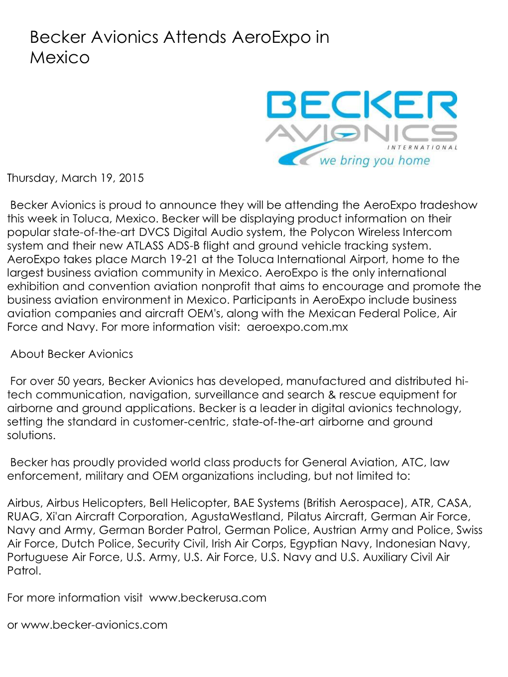 Becker Avionics Attends Aeroexpo in Mexico