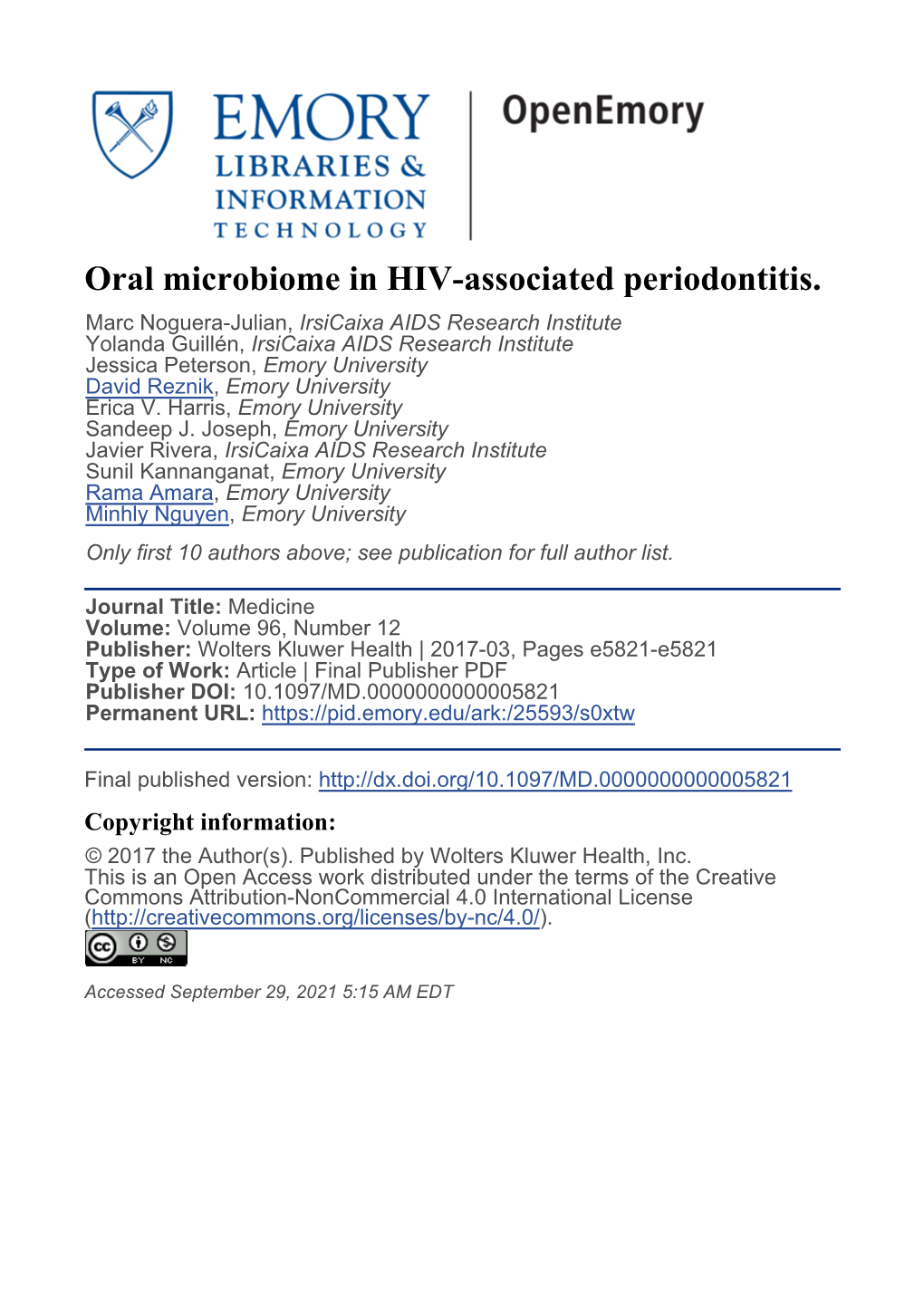 Oral Microbiome in HIV-Associated Periodontitis