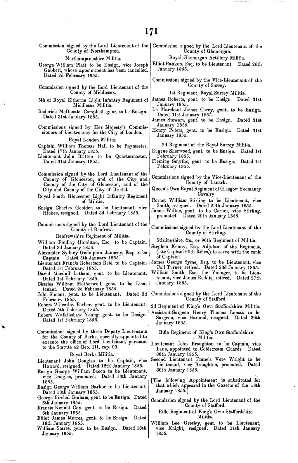 Commission Signed by the Lord Lieutenant of the County of Northampton. Northamptonshire Militia. George William Plait to Be Ensi