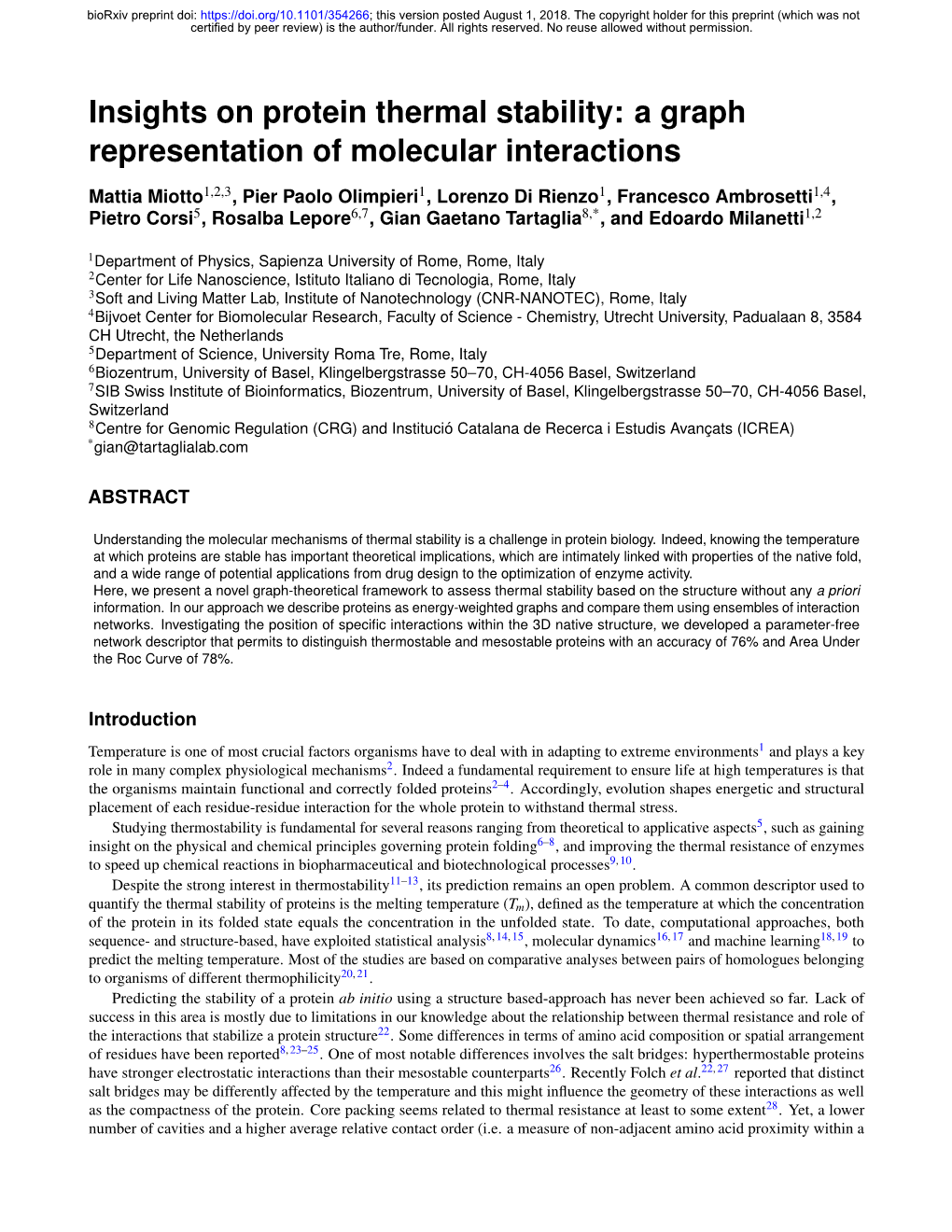 Insights on Protein Thermal Stability: a Graph Representation of Molecular Interactions