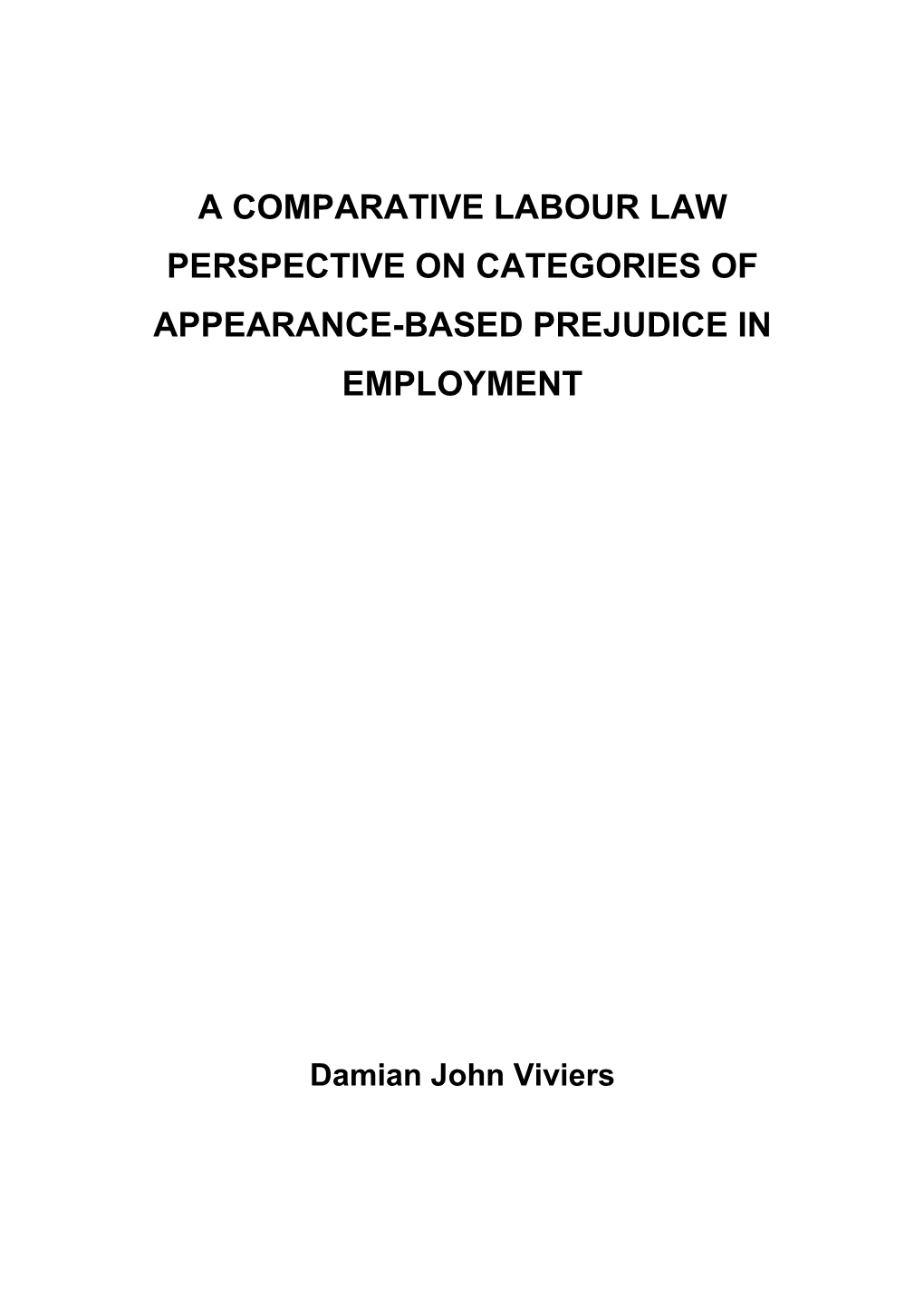 A Comparative Labour Law Perspective on Categories of Appearance-Based Prejudice In