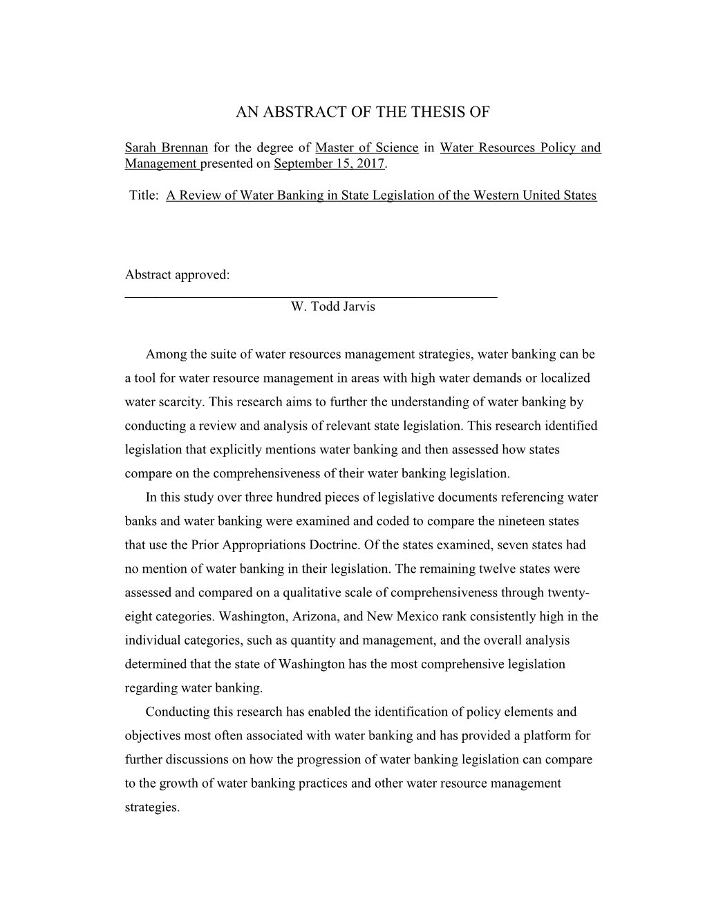 An Abstract of the Thesis Of