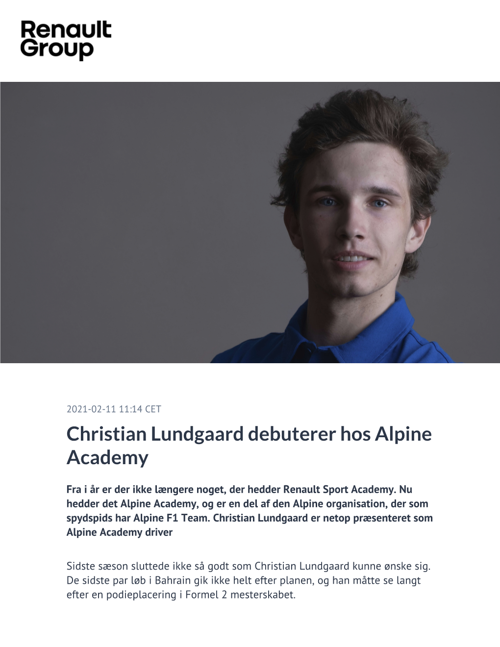 Christian Lundgaard Debuterer Hos Alpine Academy