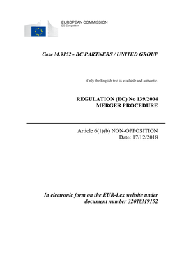 Case M.9152 - BC PARTNERS / UNITED GROUP