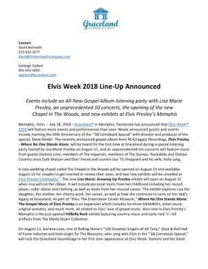Elvis Week 2018 Line-Up Announced