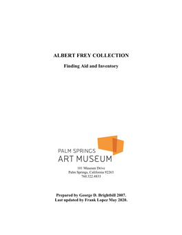 Albert Frey Finding Aid and Inventory
