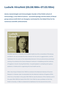 Ludwik Hirszfeld (05.08.1884–07.03.1954)