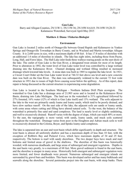 Gun Lake Barry and Allegan Counties, 2N/11W/1; 3N/11W/36; 2N/10W/4-6,8,9; 3N/10W/19,28-33 Kalamazoo Watershed, Surveyed April-May 2015