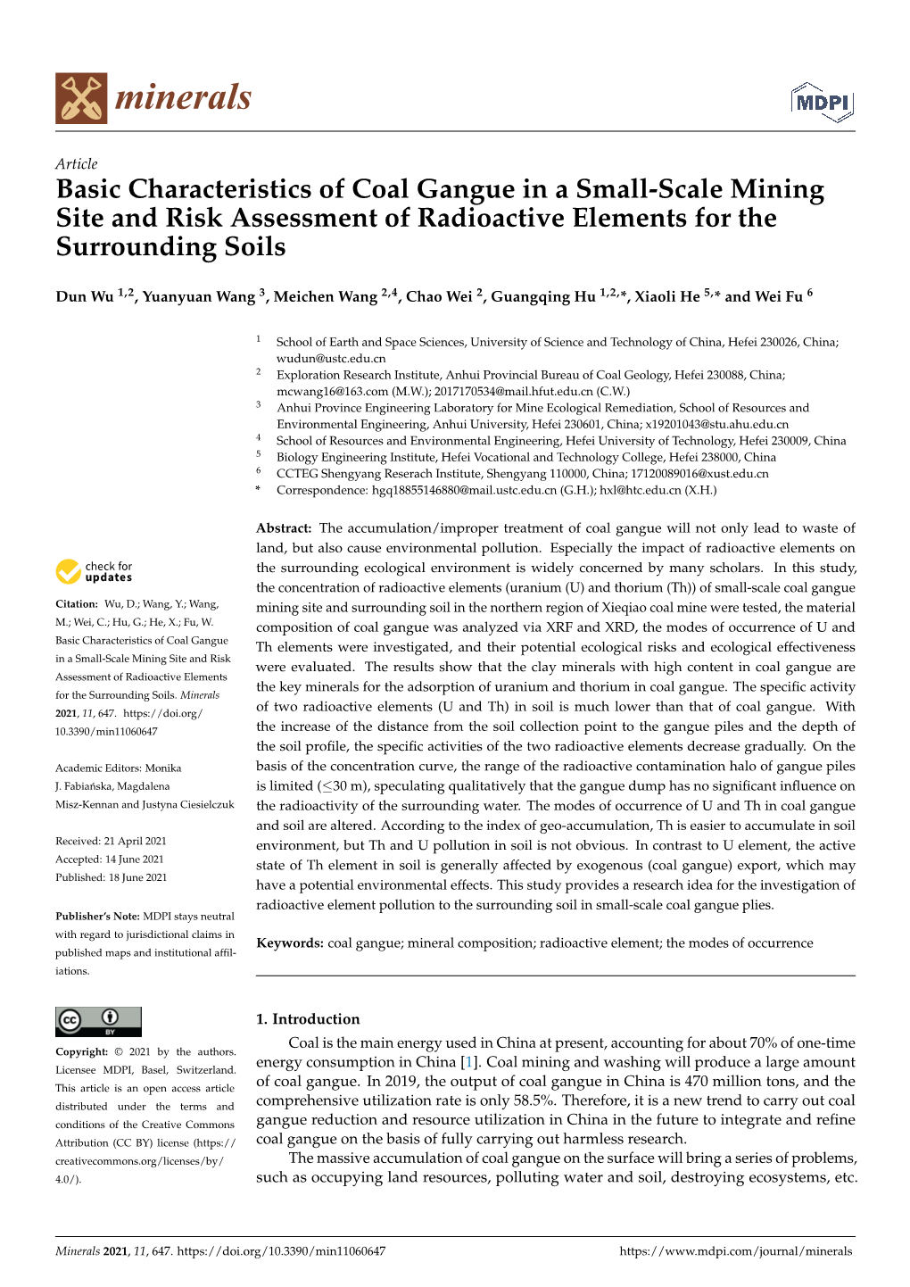 Basic Characteristics of Coal Gangue in a Small-Scale Mining Site and Risk Assessment of Radioactive Elements for the Surrounding Soils