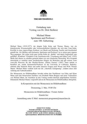 Einladung Zum Vortrag Von Dr. Dirk Heißerer Michael Mann Spielmann