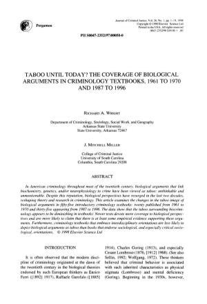 The Coverage of Biological Arguments in Criminology Textbooks, 1961 to 1970 and 1987 to 1996